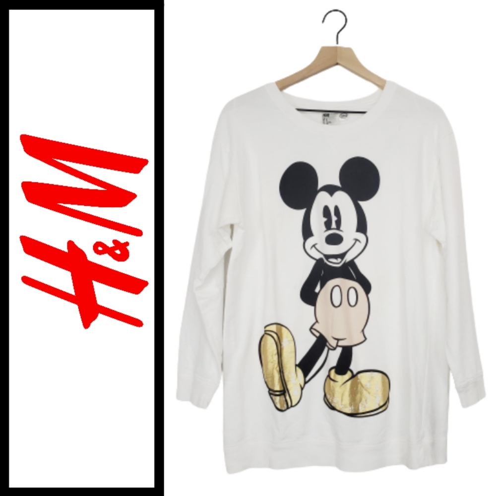 ♡H&M White Mickey Mouse Long Sweatshirt♡
